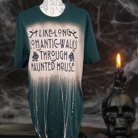 Romantic Walks Haunted Houses Bleached Drip Tee - Gothic Shirt Halloween XL - Picture 1 of 6